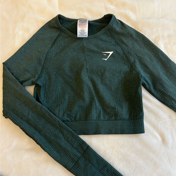 Gymshark Vital Seamless 2.0 Green Cropped Long-sleeve in Size Small. - Picture 1 of 5